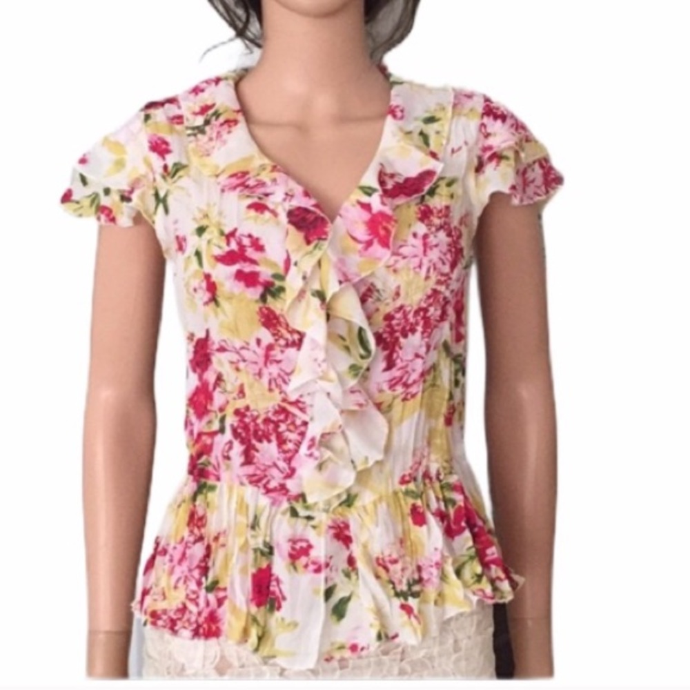 NWOT Women’s Le Caviar colorful floral blouse
